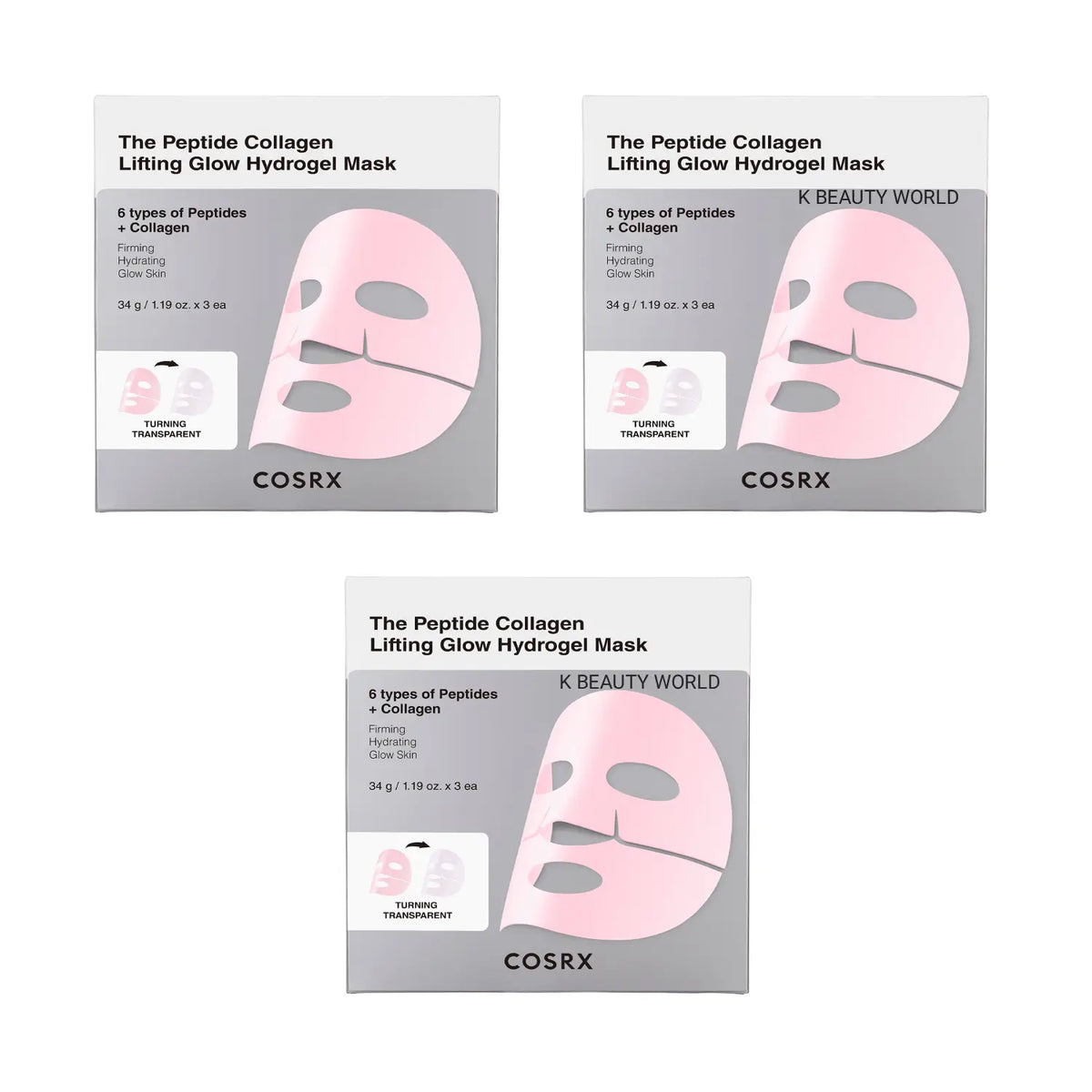 The Peptide Collagen Lifting Glow Hydrogel Mask (Set of 3) best selling Korean skincare natural cosmetics K Beauty World