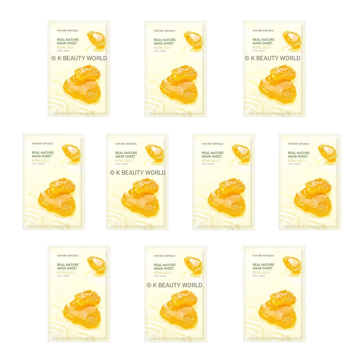 Nature Republic Real Nature Mask Sheet Royal Jelly (Set of 10) nourishing hydrating dry dull tired skin Korean skin care K Beauty World