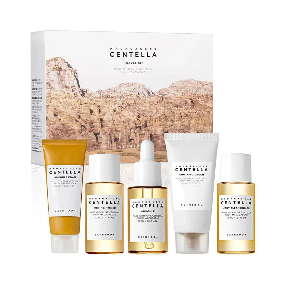 Skin1004 Madagascar Centella Travel Kit Cleansing oil cleansing foam face toner ampoule soothing cream moisturizer K Beauty World