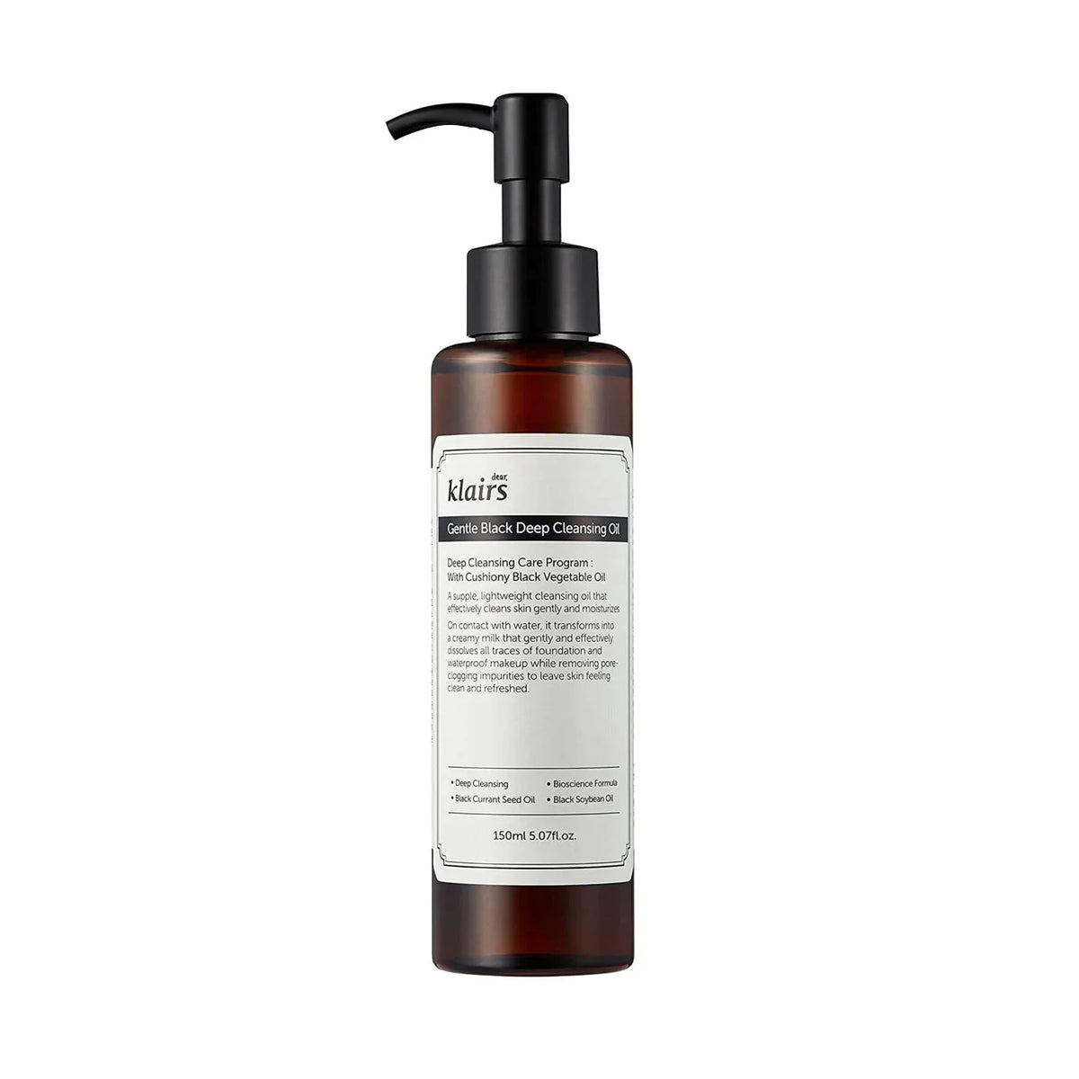 Klairs Gentle Black Deep Cleansing Oil makeup remover for dry sensitive skin blackheads eye lip makeup gentle formula K Beauty World