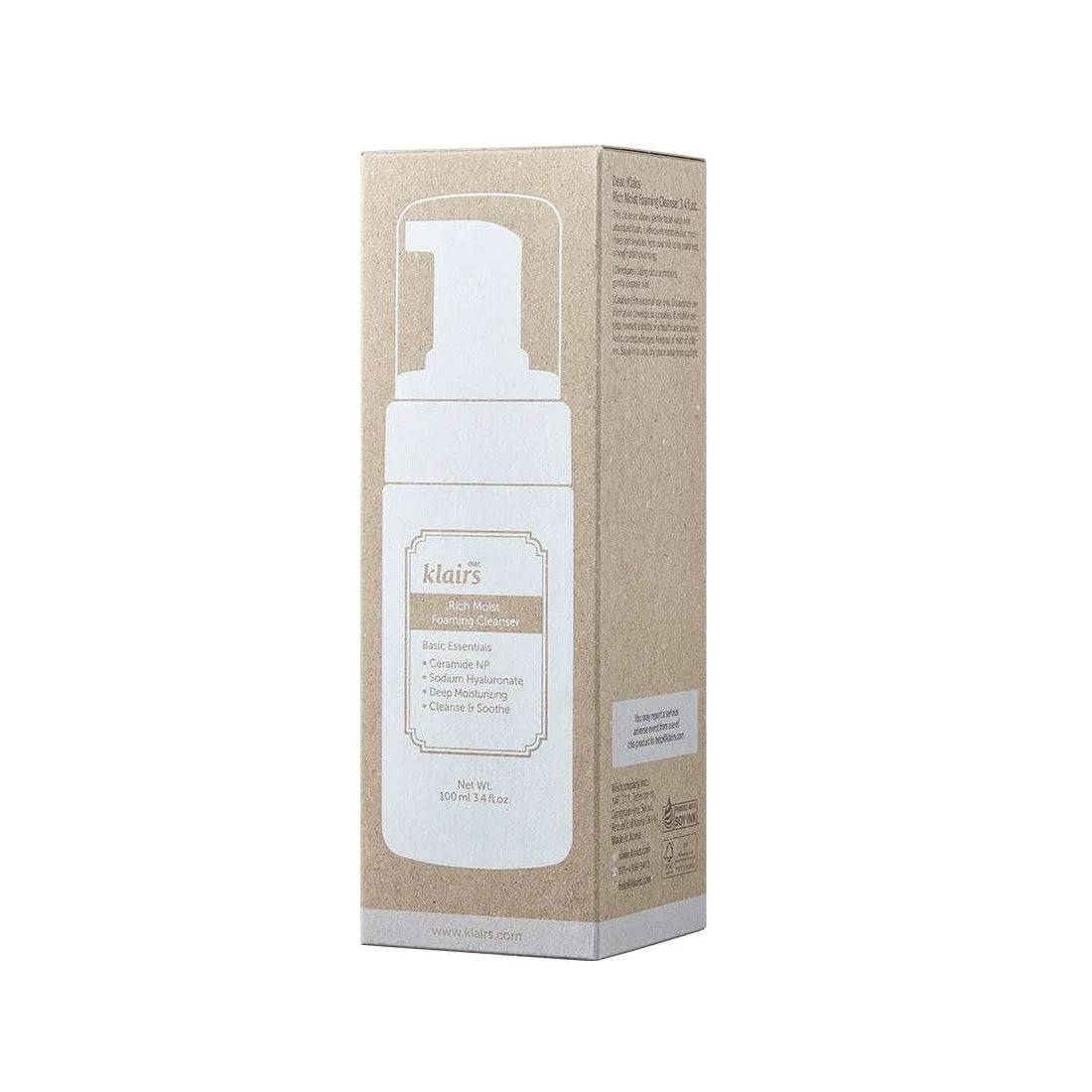Klairs Rich Moist Foaming Cleanser gentle vegan cruelty-free facial cleanser for daily use all skin types sensitive acne redness irritation eczema  K Beauty World