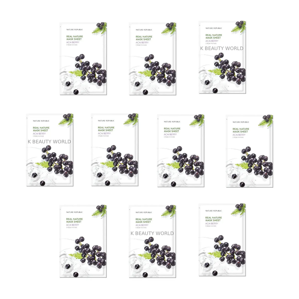 Nature Republic Real Nature Mask Sheet Acai Berry Set of 10 Korean anti-aging skin care face mask self care at home K Beauty World