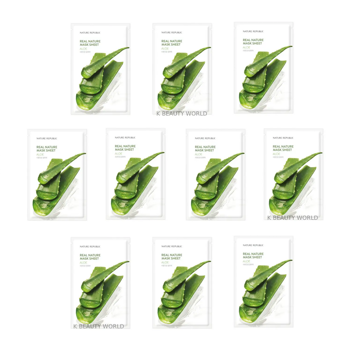 Nature Republic Real Nature Mask Sheet Aloe (Set of 10) Soothing hydrating dry sensitive heated skin redness irritation K Beauty World