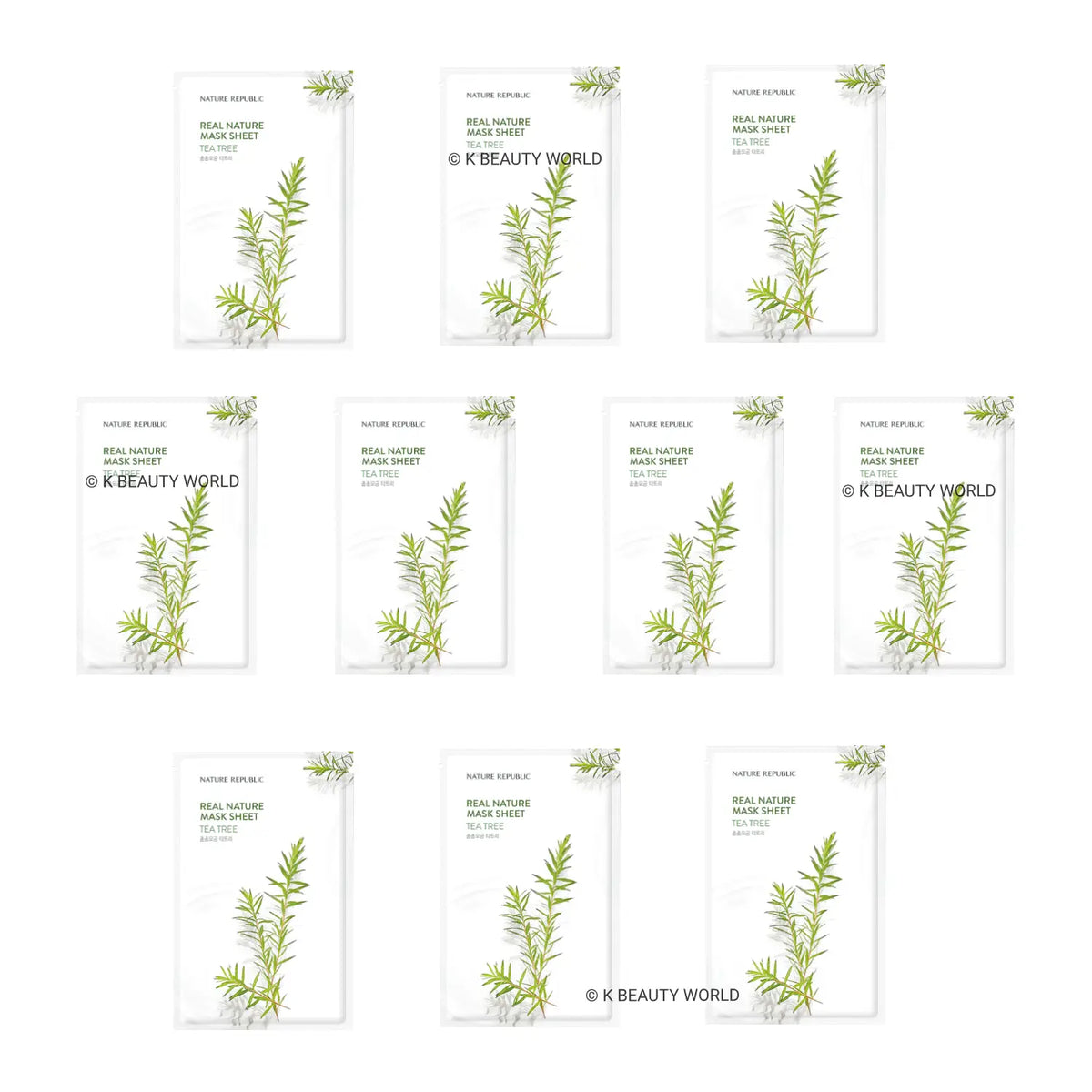 Nature Republic Real Nature Mask Sheet Tea Tree (Set of 10) best Korean skin care acne pimple breakouts K Beauty World