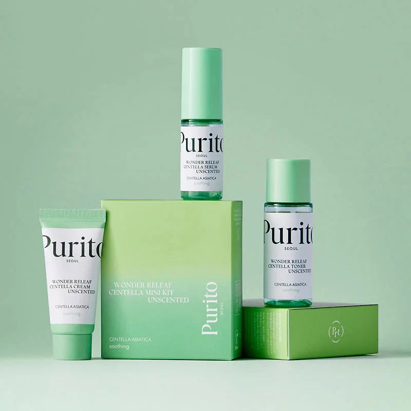 Purito Seoul Wonder Releaf Centella Mini Kit Unscented dry skin redness sensitive skin irritation rosacea K Beauty World